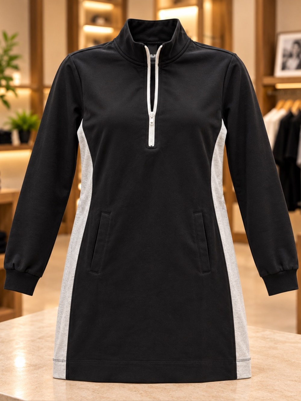 bobi Black Quarter-Zip Mini Dress Like New